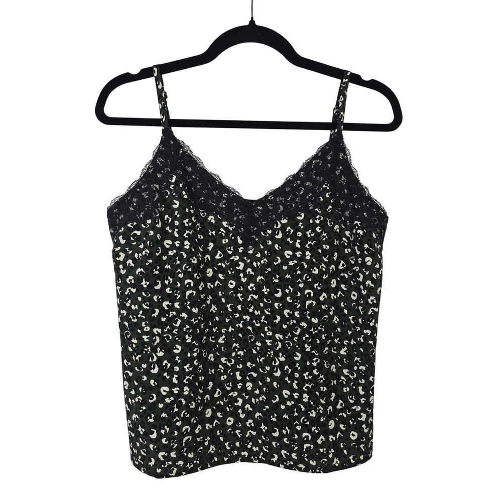 Sanctuary Womens Leopard Print Lace Trim Camisole Olive Green Small